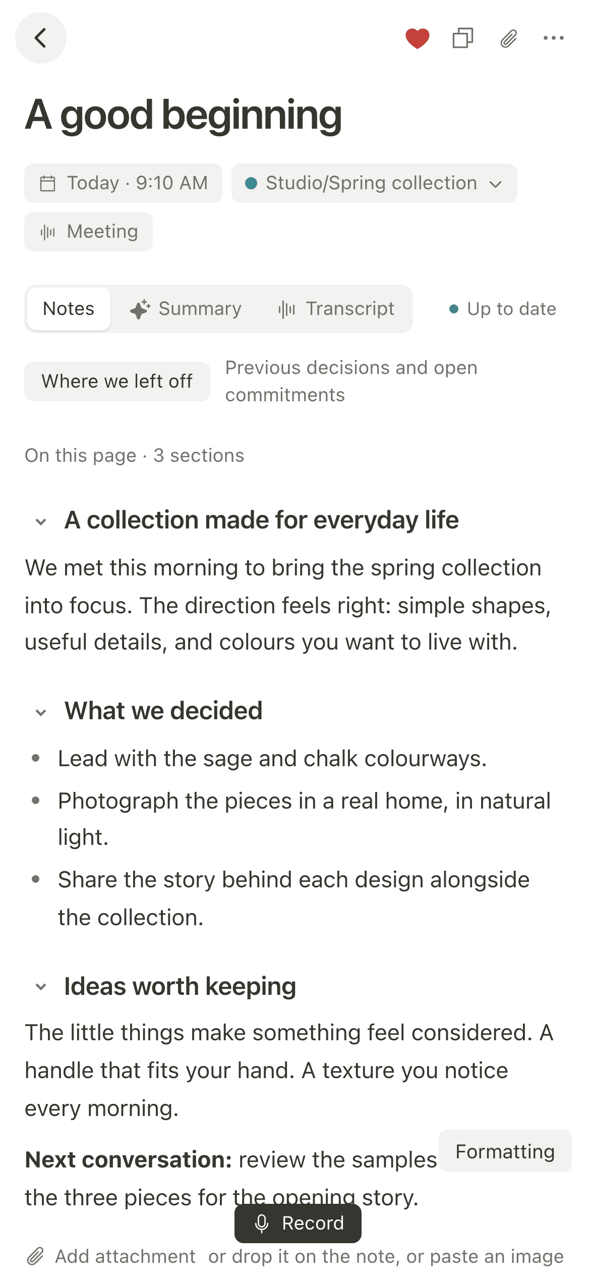 Everyday Paper on a phone: a meeting note